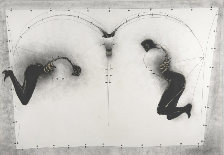 See saw, 1994, ink and oil on fabriano paper 28 x 39 inches