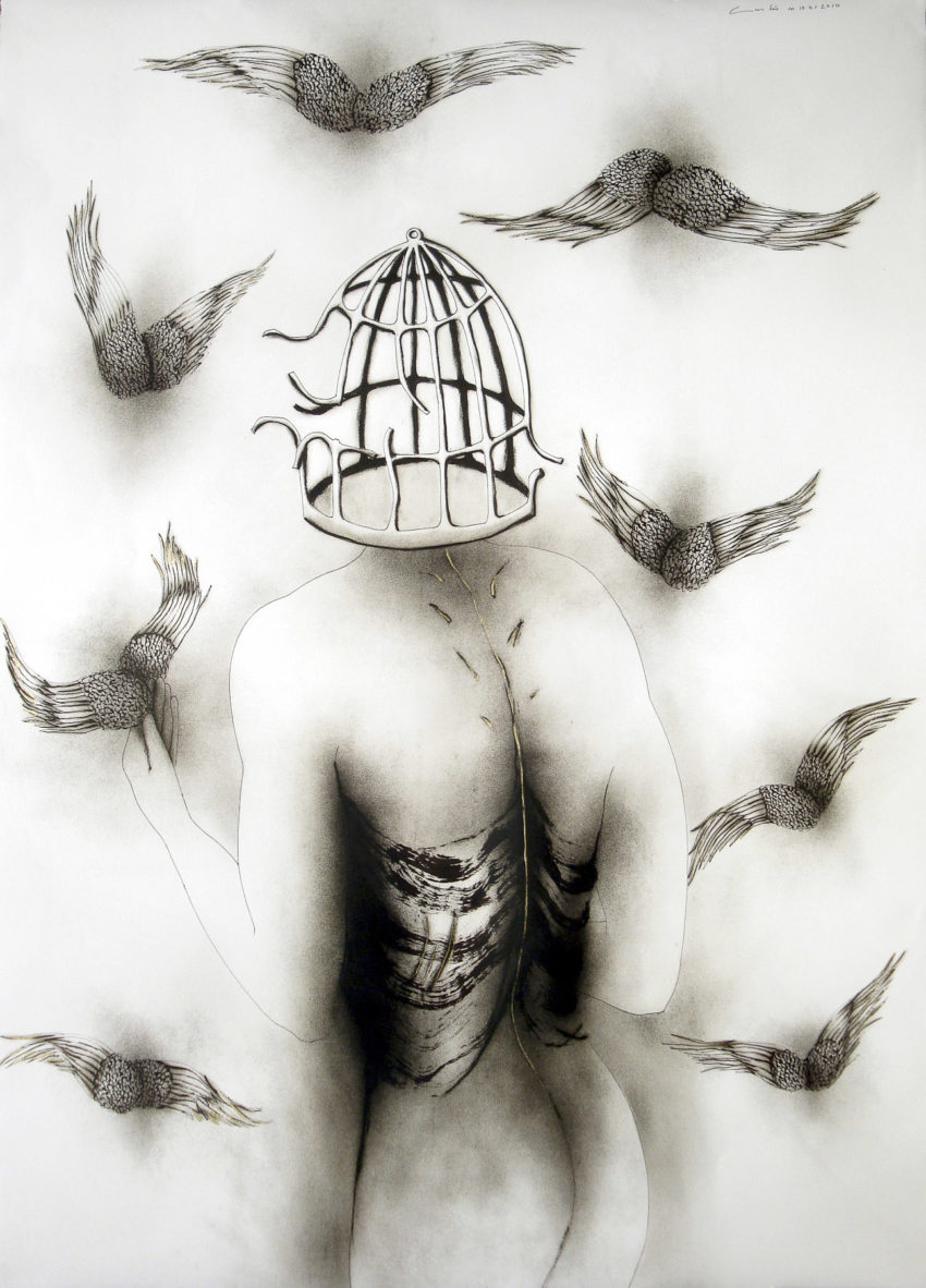 Freedom, 2010, ink and oil on Fabriano paper, 42 x 59 in