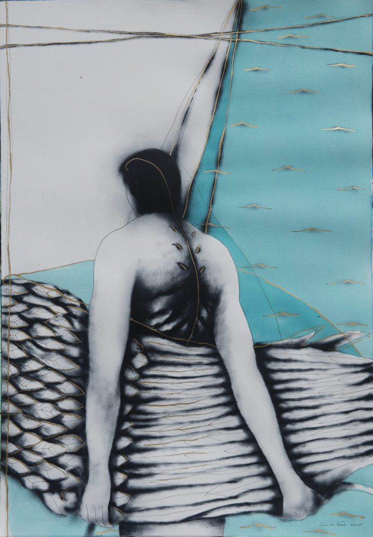 The Wing. By Humberto Castro. 2015, mixed media on paper, 41 x 29 inches