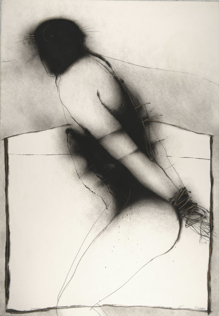 Serie blanco y negro diptico Martirio #2, 1984 ink and oil on fabriano paper, 28 x 39 inches