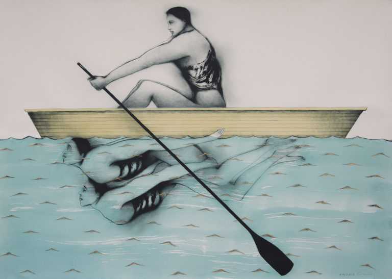Rowing Against the Current. 2012, Mixed media on paper 42 x 59 inches, Private collection Miami Fl. Humberto Castro