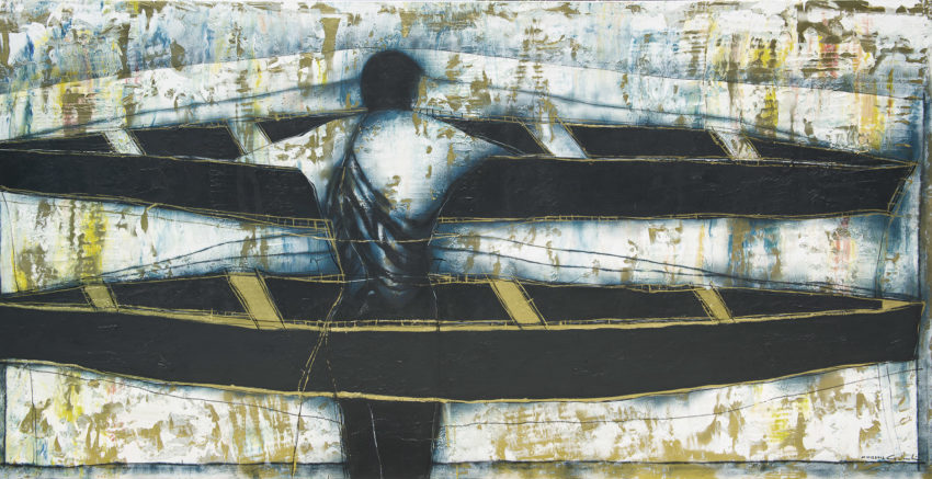 Navegante-Sailor. 2012, Oil and acrylic on canvas 50 x 99 in. Col. Aida T. Baladi. Humberto Castro